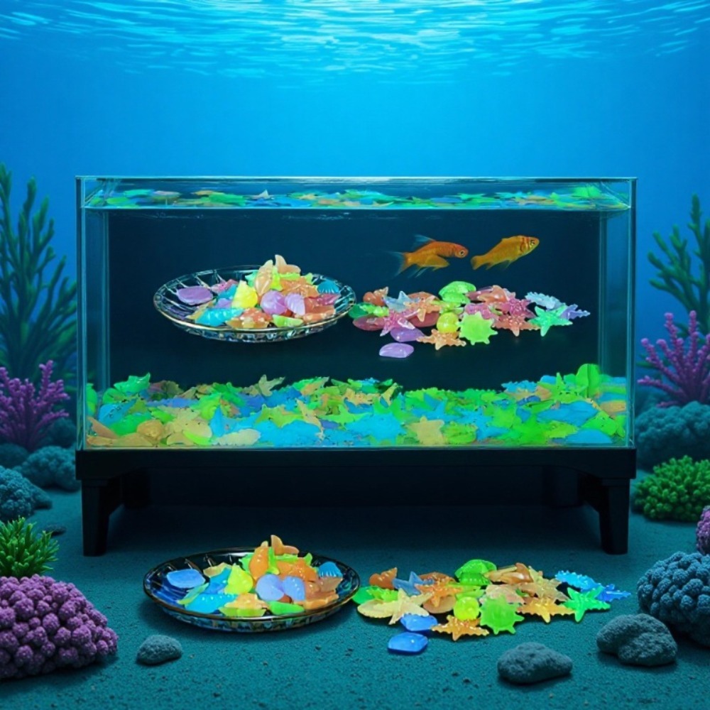 Aquarium Plant In Pot - Pietre oceaniche luminose fluorescenti, conchiglie fluorescenti,