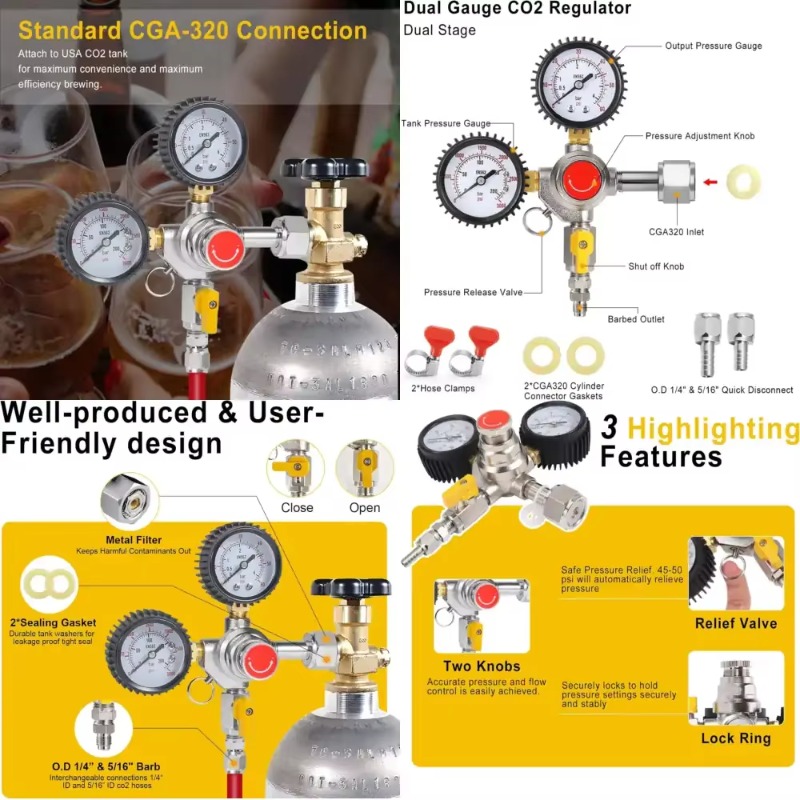 Co2 Regulator Dual Stage - Regolatore CO2 a doppio manometro per